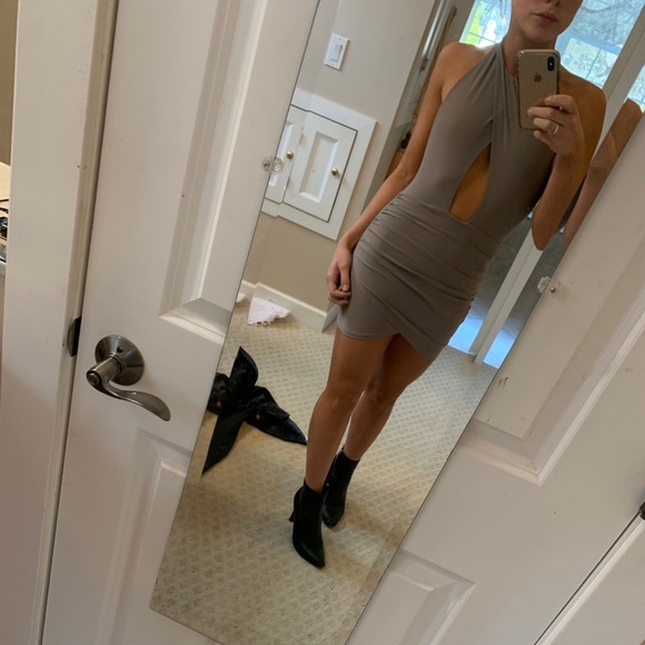 Light Greenish/Suede Tight Mini Dress - Picture 6 of 6